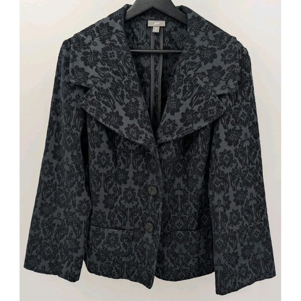 J Jill Black Velvet Flocked Floral Damask Brocade Jacket Size 10 Victorian Goth